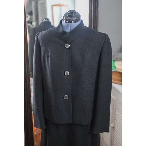 Vintage 1980s Black Wool Crepe Suit Herbert Grossman by Cynthia Sobel USA 14 - Picture 5 of 8
